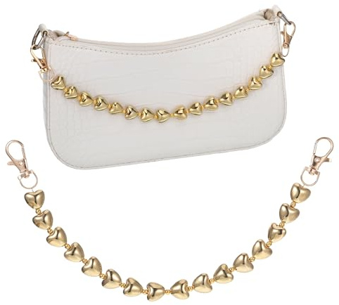 Gold Purse Chain, Heart Charm Bag Chains for Handbags, 30cm Bag Charms Chain for Women Shoulder Crossbody Handbag Short Purse Handle Replacement Extender Straps Decoration