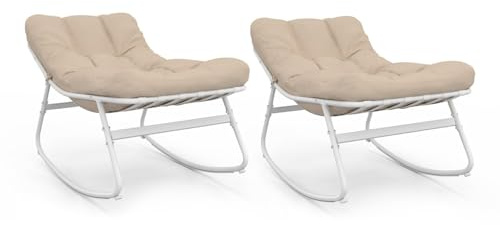 IDMarket - Set aus 2 Schaukel-Gartensesseln Arona weiß Kissen beige