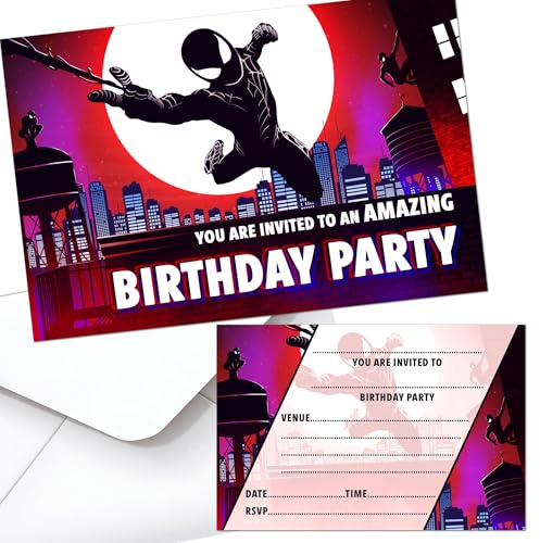 Spiderverse Birthday Party Invites Invitations & Envelopes (WRITE ON) (20 with envelopes)