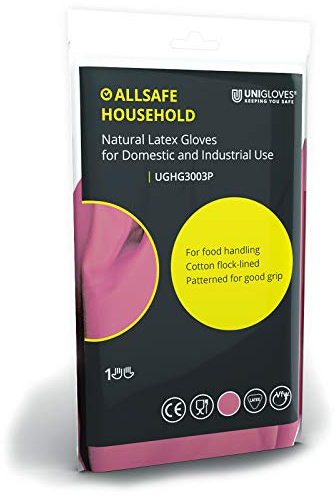 Unigloves Unicare Household Power-Free Reusable Household Latex Gloves, 1 Pair, Yellow, Large (UCHG3004Y)