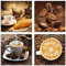 ARTland Wanddeko Glasbilder Wandbild Glas Bild Set 4 teilig je Quadratisch Kaffee Cafe Coffee Kaffeetasse Croissant Kaffeebohnen Frühstück S6BS