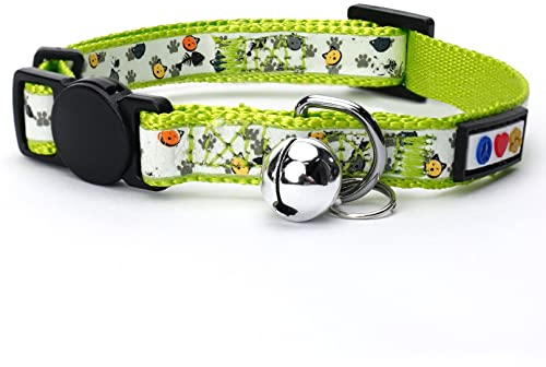 Pawtitas Im Dunkeln Leuchtendes Katzenhalsband mit Sicherheitsschnalle und Abnehmbarer Glocke Katzenhalsband Kätzchenhalsband Grün Katzenhalsband