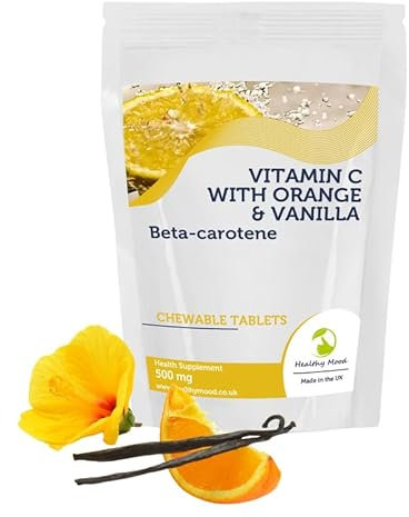 Vitamin C 500mg Orange Vanilla Betacarotene Chewable 30 Tablets Pills Health Food Supplements Nutrition Ascorbic Acid Carotenoids Vitamin A HEALTHY MOOD