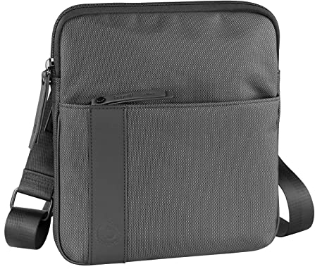 bugatti Domani Umhängetasche für Herren und Damen Schultertasche Medium Leder, Messenger Bag Kuriertasche, Grau
