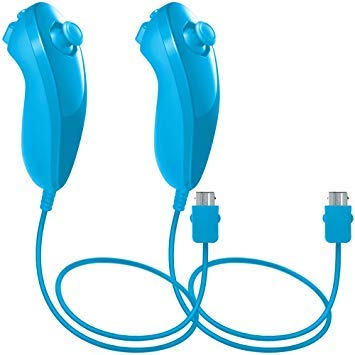 AFUNTA Nunchuck Controlador Gamepad para Nintendo Wii U, 2 Packs Reemplazo Mando para Wii U Videojuego - Azul Claro