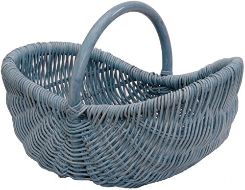 Einkaufskorb/Bügelkorb/Shopper aus echtem Rattan, Henkel- Trage-Korb leicht und stabil (Blau)