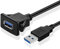 TNP USB Einbaubuchse Kabel - 2m, Kfz USB 3.0 Einbau Buchse Kabel, USB Verlängerungskabel, viereckiger USB Armaturenbrett Kabel, Stecker auf Buchse Adapter für Auto, LKW, Boot, Motorrad, schwarz
