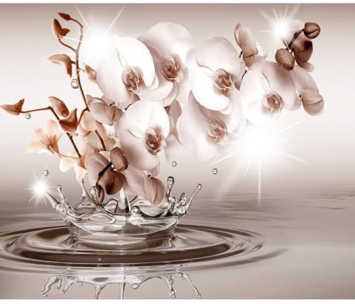 decomonkey Fototapete Blumen Orchidee 350x256 cm XL Tapete Wandbild Wandbild Bild Fototapeten Tapeten Wandtapete Wandtapete 3d Effekt Wasser rosa