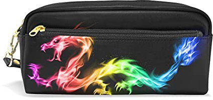 Federmäppchen, Feuerregenbogen-Drache, Bedruckt, Reise-Make-up-Tasche, wasserdicht, Leder, 2 Fächer, ideales Kinder Mädchen Jungen