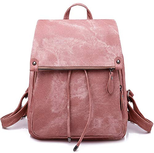 Everfunny Women Backpack Waterproof Anti-theft Lightweight PU Fashion Leather Nylon School Shoulder Bag Travel Cute Backpack Girls Ladies(Pink)