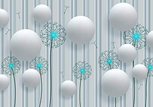 wandmotiv24 Fototapete Weiß 3D türkis, S 200 x 140cm - 4 Teile, Wanddeko, Wandbild, Wandtapete, Blumen, Pusteblumen M4044
