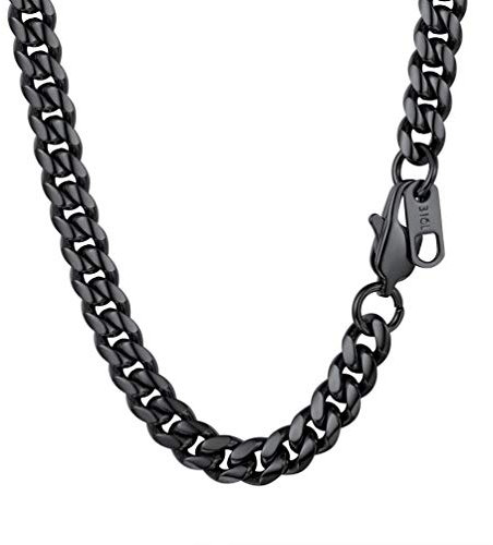 PROSTEEL Herren personalisiert Halskette 6mm breit Panzerkette Schwarz Metall plattiert Hip-Hop Street Style Schwer Kubanische Gliederkette 51cm/schwarz für Männer Jungen