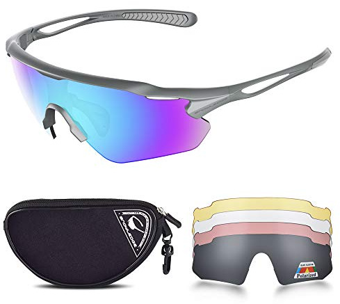 Snowledge Sportbrille Fahrradbrille Herren und Damen Radsportbrille Sonnenbrille Erwachsene Sport Radbrille Polarisiert Windschutz Brille Motorradbrille Rahmen TR90 UV400 Schutz