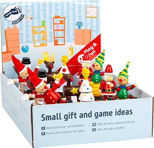 Small Foot Display Drückfiguren Weihnachten aus Holz, 12er Set, Figuren wackeln lustig beim Drücken, 11463
