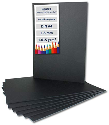 10x Buchbinderpappe DIN A4 in Schwarz, Stärke: 1,5 mm, Grammatur: 1.015 g/m²