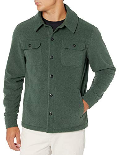 Amazon Essentials Men's Long-Sleeve Polar Fleece Shirt Jacket for Winter, Dark Green, M