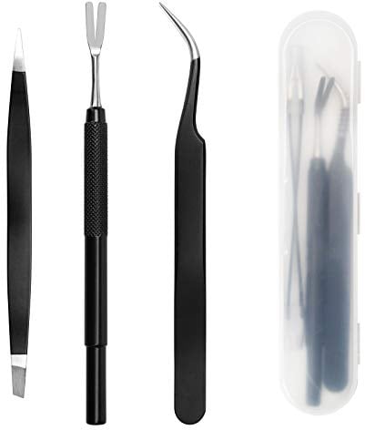 COITEK 3 in 1 Tick Remover Kit, Black Tick Remover Tweezers Stainless Steel Tick Remover Tools Set for Pet Dog, Cat, Human with Storage Box (Black)