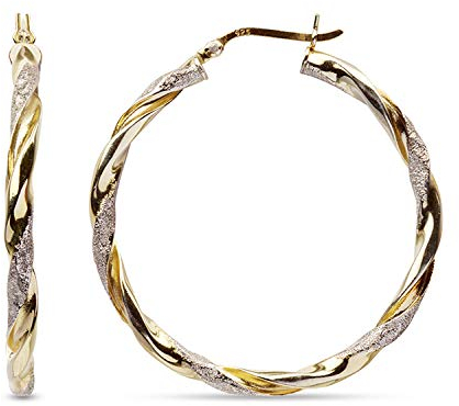 LeCalla 925 Sterling Silber Creolen verdreht zweifarbiges italienisches Design 14K vergoldet kleine Ohrringe Creolen für Frauen - 25MM