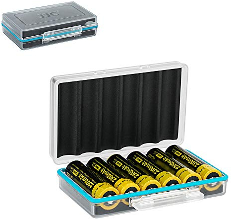 JJC 18650 Custodia rigida per batteria, antiurto e resistente all'acqua, portatile, per 6 batterie 18650