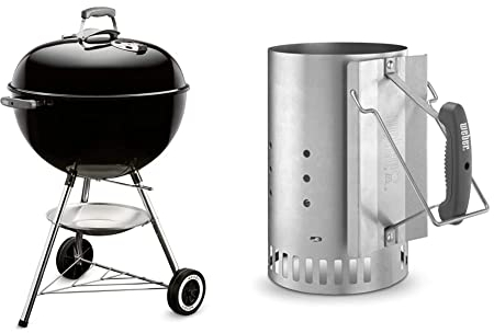Weber 1341504 Holzkohlegrill Classic Kettle, 57 cm Durchmesser, schwarz & 7416 Anzündkamin Rapidfire, Grillen mit Kohle, Anzünden, 19 x 19 x 30.5 cm