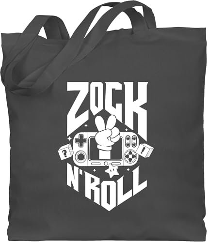 Shirtracer Baumwolltasche - Trend Kinderkleidung und Co - Zock n' roll Comic - Unisize - Dunkelgrau - zocker jutebeutel lange henkel gaming stoffbeutel