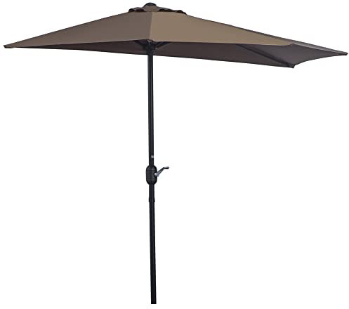 Outsunny Sombrilla 269x138x236 cm Parasol de Jardín con Manivela y Forma Semicircular para Exterior Terraza Patio Piscina Café