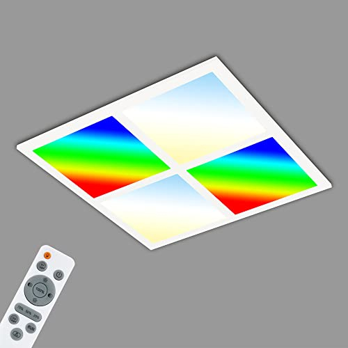 BRILONER Leuchten - LED Deckenleuchte RGB Multi, LED Deckenlampe CCT, Einzeln Schaltbare Flächen, Ultra Flach, Dimmbar, Farbwechsel, Fernbedienung, Nachtlicht, 445x445x60 mm (LxBxH), 7387-016, Weiß