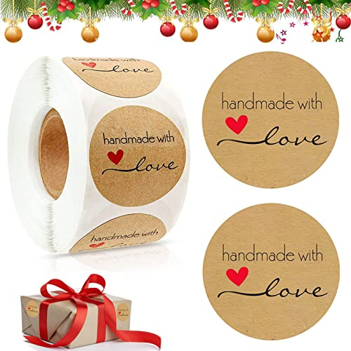 500 Stück Geschenkaufkleber, Etiketten Selbstklebend, 1,49 zoll Kraft Aufkleber Weihnachten, Weihnachten Geschenksticker, Marmeladen Etiketten für DIY Backen, Briefumschlag, Geschenktüten Dekoration
