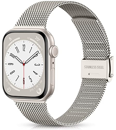 Ouwegaga Kompatibel mit Apple Watch Armband 38mm 40mm 41mm 42mm 44mm 45mm, Ersatz Edelstahl Metall Armband Kompatibel mit iWatch Armband Series 9 8 7 6 5 4 3 2 1 SE Ultra 2,38mm/40mm/41mm Polarstern