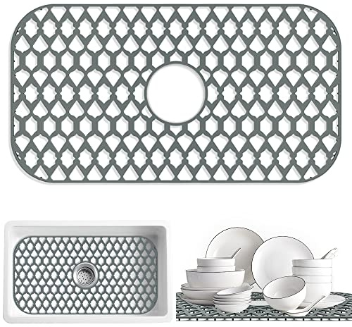 SAMSIER Silicone Sink Protectors for Kitchen Sink, Multiple Sizes Mats Grids for Bottom of Farmhouse Stainless Steel Porcelain Sink (26”x14”/66cmx35.6cm, Center Drain)