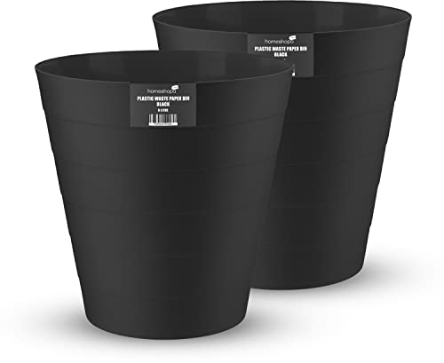 Homeshopa Plastic Waste Paper Bin, 6L Round Waste Basket Trash Can, Lightweight Rubbish Bin for Kitchen Bedroom Bathroom, Open-Top Design, Ourdoor Gargabe Container Dustbin, 2 Pack Black