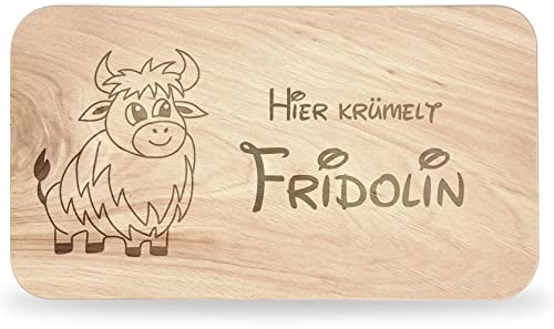 Frühstücksbrettchen Kinder - tolles Frühstücksbrettchen Holz mit Ochse zum Personalisieren - personalisierte Geschenke Kinder - Schneidebrett mit Gravur - Geschenk zur Taufe/Einschulung