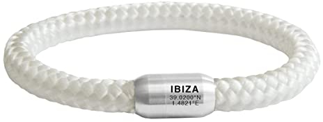 Paris Montana Das Original Ibiza Koordinaten Segeltau Armband Geflochten Mit Insel Gravur Handmade Hochwertiger Magnetverschluss 8mm Durchmesser (Weiß, 23.00)