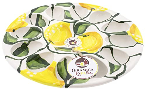 CERÁMICA ESPAÑA | Hueveras | Plato para huevos rellenos | Bandeja cerámica | Plato con huevos | Plato huevos modelo - M02 | Decoración 100% hecho a mano | 25.5x25.5x2.5 cm