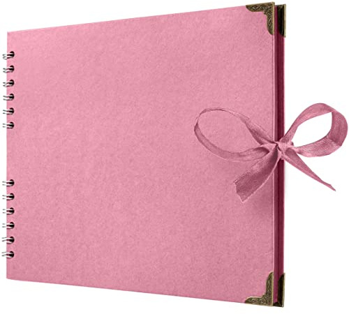 Bstorify Square Scrapbook Photo Albums 50 Pages (28 x 22 Cm) Pink | Thick Paper, Ribbon Closure - Ideal for Your Scrapbooking Albums, Art & Craft Projects (Pink, 28 x 22 Cm)