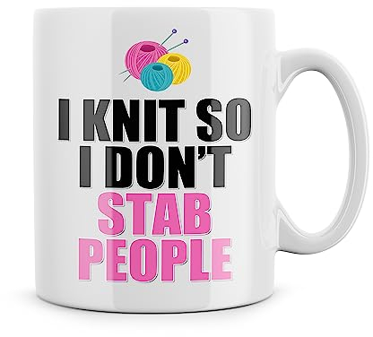 Rib ticklerz - Funny Mugs Knitting Sewing I Knit So I Don't Stab People Birthday Mum Christmas Grandma Friend Knitter Colleague Secret Santa for Her Him - MG280