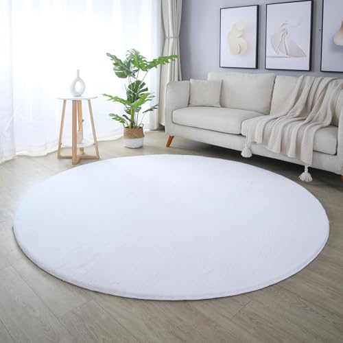 Carpetsale24 Rabbit Hochflor Teppich Rund 200 cm Weiss Shaggy Modern Flauschig Weich Fellteppich Kunstfell Einfarbig für Wohnzimmer Schlafzimmer Esszimmer