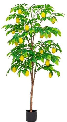 Künstliche Pflanzen Kunstpflanzen Künstlicher Baum, 5 Fuß künstliche Zitronenpflanze Faux Zitronenbaum mit schwarzem Zementtopf, Plastik Zitrone Obstbaum für Haus, Garten, Wohnzimmer, Esstisch ( Size