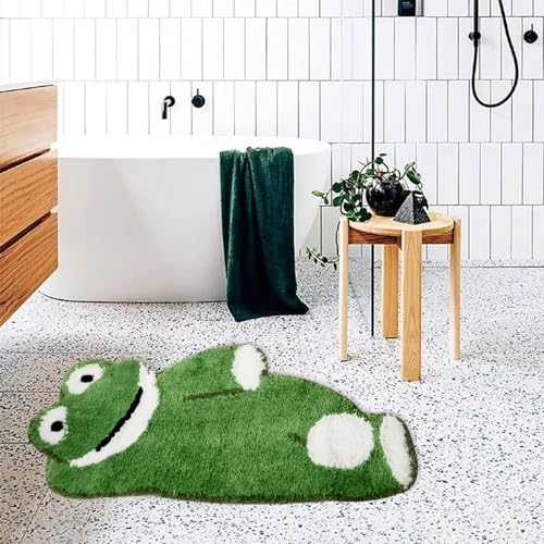 mamrug Badematte, niedlicher grüner Frosch, rutschfest, wasserabsorbierend, Mikrofaser, weich, flauschig, lustig, Tierform, zotteliger Duschteppich, waschbar, für Badezimmer, Heimdekoration, 41,1 x