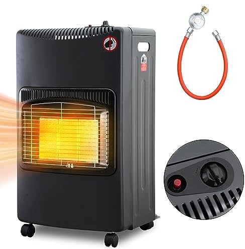 Tubiaz Chauffage au gaz 4,2 kW - Pliable - Avec régulateur de pression et tuyau - Protection contre la surchauffe et le basculement - ODS - Allume-piézoélectrique - Consommation de gaz 305 g/h -