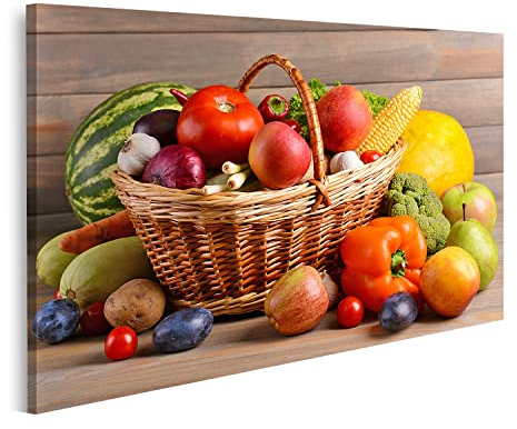 islandburner Prime Bild auf Leinwand Obst und Gemüse im Korb Poster, Leinwandbild, Wandbilder
