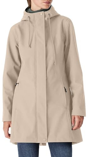 Outdoor Ventures Veste de pluie longue softshell avec capuche pour femme - Veste de mi-saison doublée - Veste fonctionnelle imperméable coupe-vent - Veste de randonnée respirante, Kaki clair XL