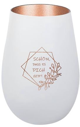 Der-Porzellan-Laden Windlicht mit Gravur Schön DASS es Dich gibt, Weiß Bronze, Teelichthalter aus Glas mit Spruch, Tischdeko modern