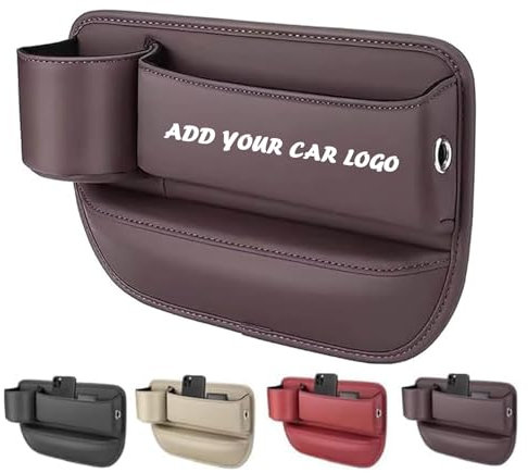 Leather Car Bag with Logo, Seat Gap Storage Box, Adjustable Car Seat Filler Organizer, Custom Car Seat Organizer with Holder