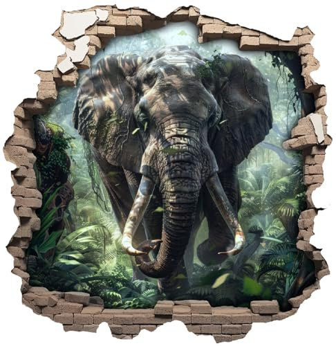 Samunshi® Wandtattoo Wandriss mit Elefant in Wald Fenster in andere Welt Portal Wanddekoration Wandsticker für Kinderzimmer Wohnzimmer Wanddeko 30x30cm