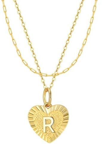 KnSam Kette Sterling Silber 925, Herz mit Buchstaben R Halskette Anhänger 925 Sterling Silber, Kette Damen Gold, 45CM