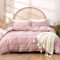 Lekesky Pink Super King Duvet Set 3-Piece Bedding Set, Boho Stripe Print Super King Size Duvet Cover Sets (1x Quilt Cover, 2x Pillowcases) Ultra-Soft Microfibre Pink Bedding 260x220 cm