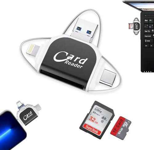 Katslyn Multi-Port 4 in1 Universal SD TF Card Reader,Card Reader for Camera Memory Card,USB 3.0 External Memory Card,SD Card Reader Adapter for Phone and Laptop,Micro SD Card Camera Reader