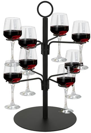 OUGPIU Champagne Display Stand,Cocktail Drinks Tree Stand 2 Tiers 8 Holders Metal Champagne Tower Stand Wine Glass Drink Cup Shelves Rack for Beverage Cocktails Martini Margarita Bar Party