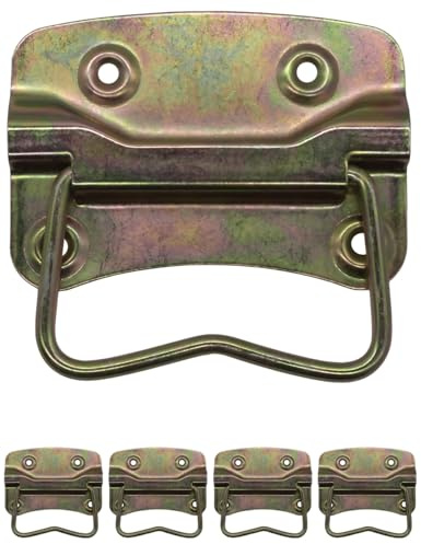 Fuxxer 4x Metall-Griffe, Klapp-Griffe für Truhen, Kisten, Cases, Messing, 80 x 58 mm